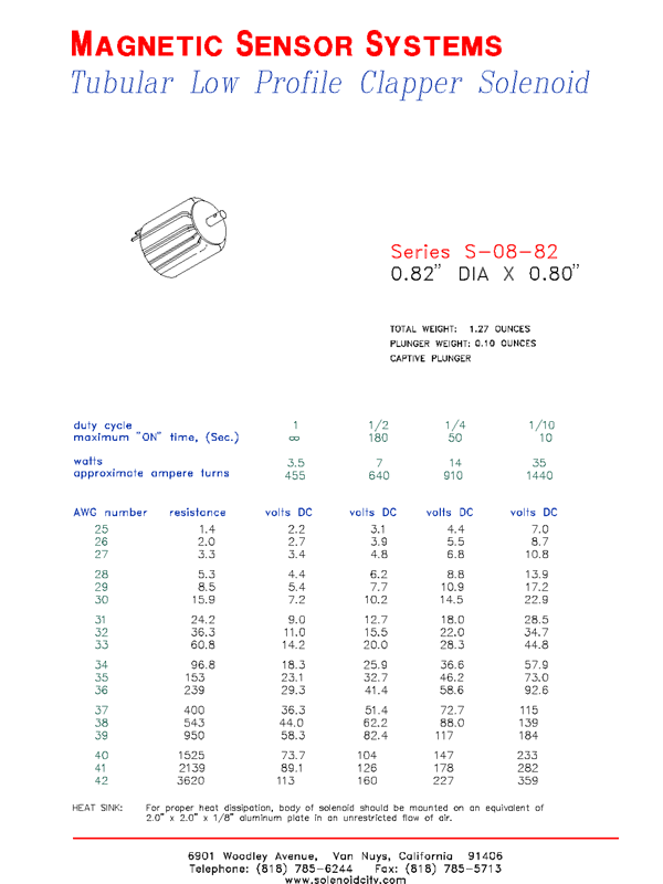 Low Profile Tubular Solenoid S-08-82, Page 1