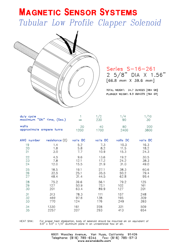 Low Profile Tubular Solenoid S-16-261, Page 1