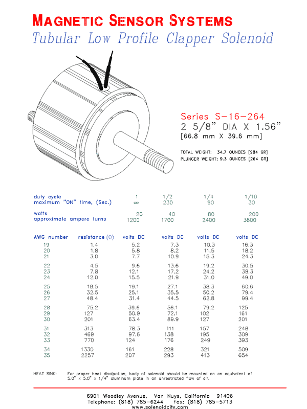 Low Profile Tubular Solenoid S-16-264, Page 1