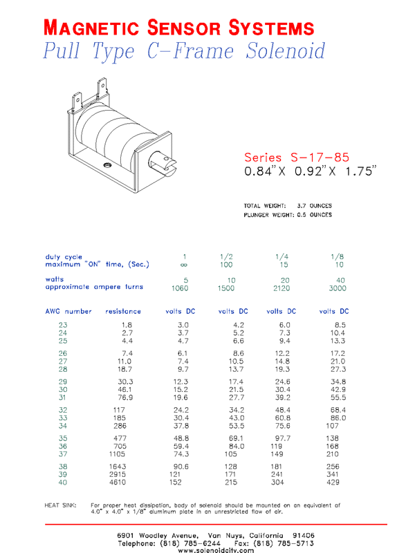 Open Frame Pull Solenoid S-17-85, Page 1