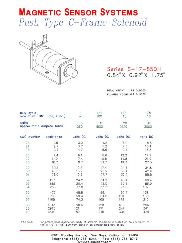 Open Frame Push Solenoid S-17-85QH, Page 1