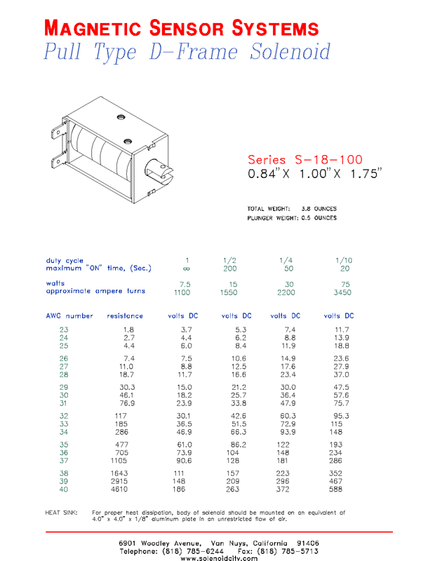 Open Frame Pull Solenoid S-18-100, Page 1