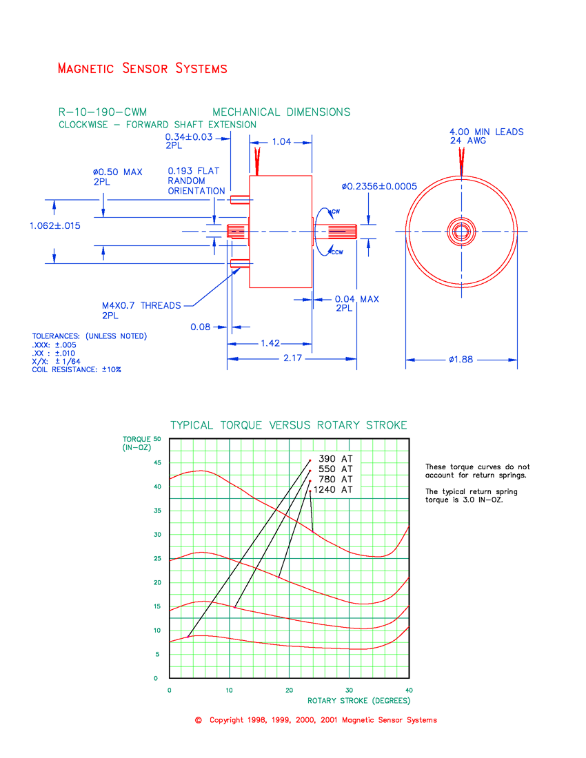 R-10-190-CWM rotary solenoid mechanical dimensions and performance data