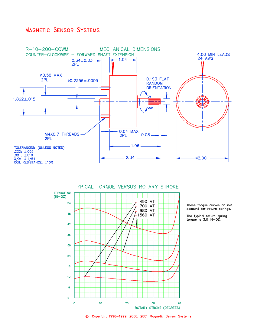 R-10-200-CCWM rotary solenoid mechanical dimensions and performance data