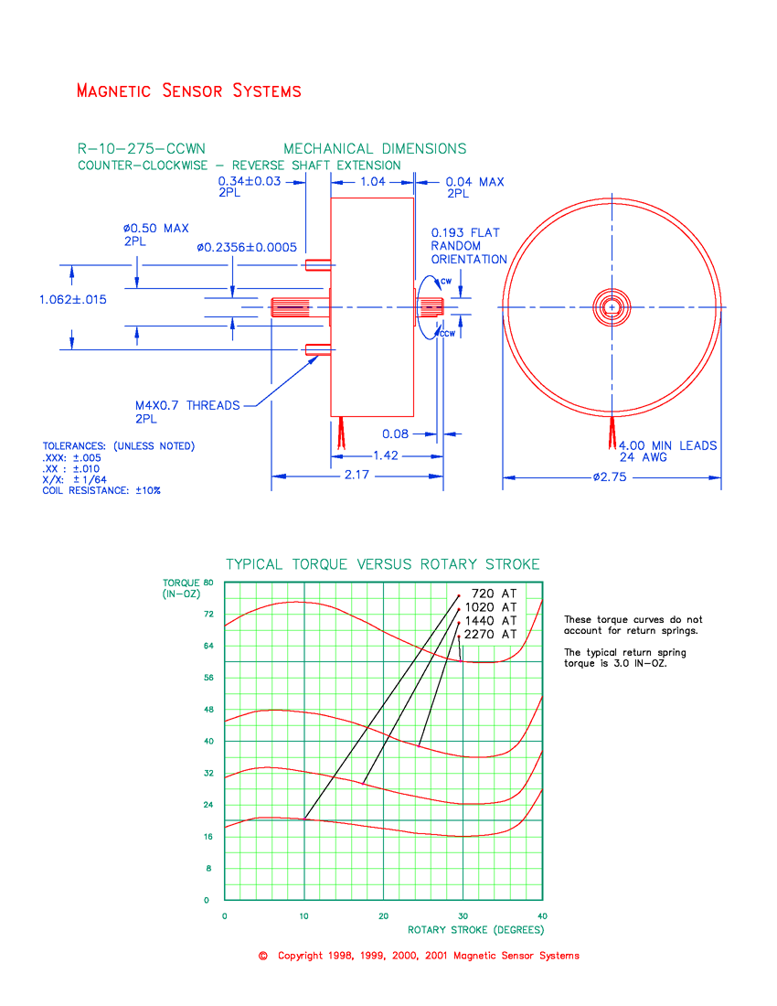 R-10-275-CCWN rotary solenoid mechanical dimensions and performance data