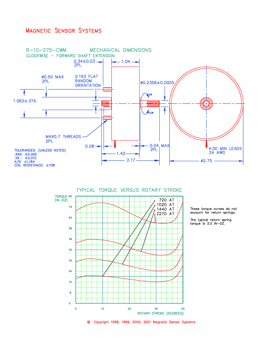 R-10-275-CWM rotary solenoid mechanical dimensions and performance data