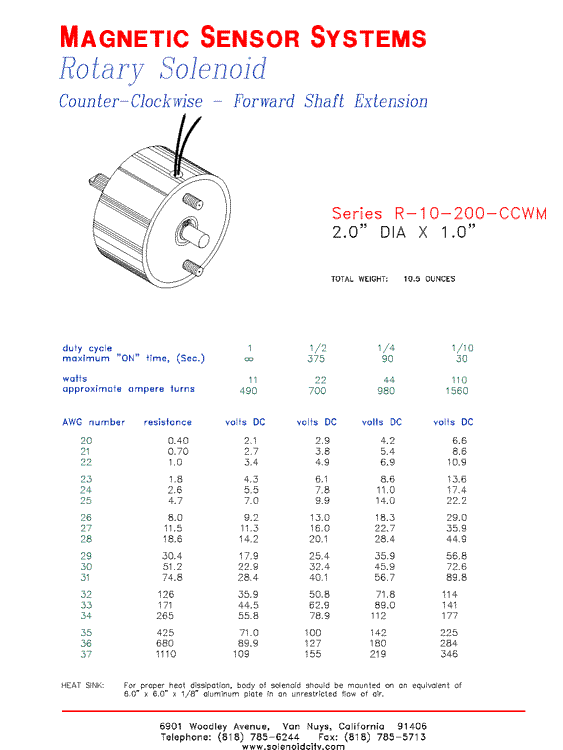 Rotary Solenoid R-10-200-CCWM, Page 1