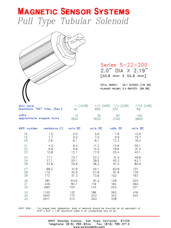 Tubular Pull Solenoid S-22-200, Page 1