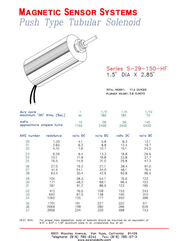 Tubular Push Solenoid S-29-150HF, Page 1