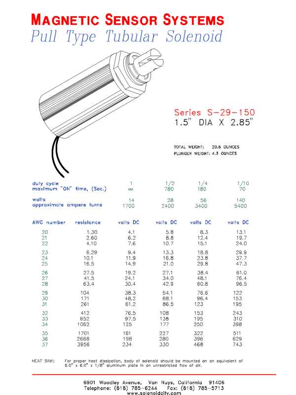 Tubular Pull Solenoid S-29-150, Page 1