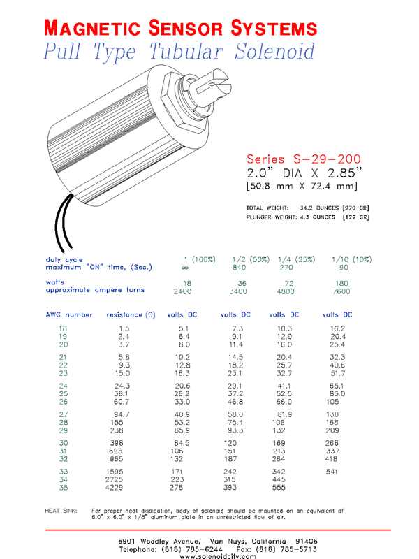 Tubular Pull Solenoid S-29-200, Page 1