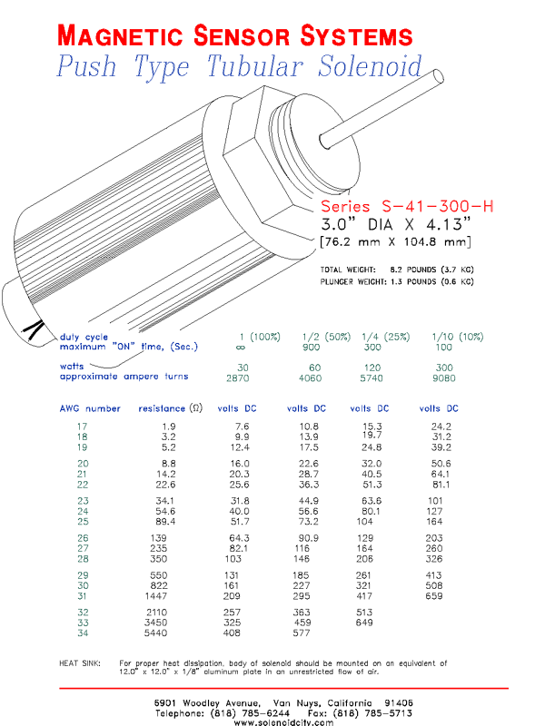 Tubular Push Solenoid S-41-300-H, Page 1